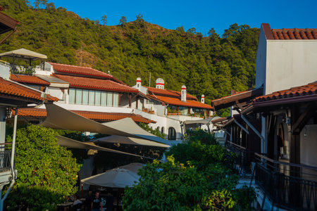 MARMARIS, MUGLA, TURKEY: A traditional tourist street with shopping malls and sales in Marmaris.のeditorial素材