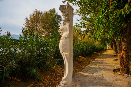 SELCUK, IZMIR, TURKEY: Landscape with an alley and a road leading to Ephesus. For hiking and cycling.のeditorial素材