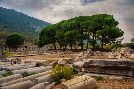 EPHESUS, SELCUK, IZMIR, TURKEY: The Commercial Agora is the main trading platform and ruins on the street of the ancient city of Ephesus in the Turkish city of Selcuk province.のeditorial素材