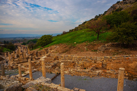EPHESUS, SELCUK, IZMIR, TURKEY: The mausoleum of Memmia and the ruins of the ancient city of Ephesus in the Turkish city of Selcuk, Izmir province.のeditorial素材