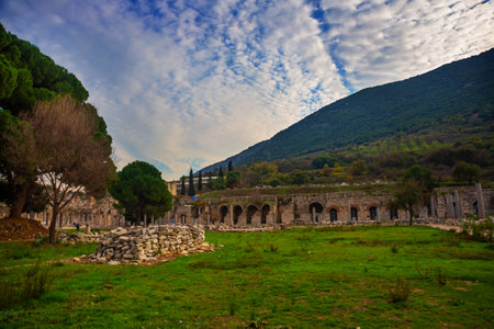 EPHESUS, SELCUK, IZMIR, TURKEY: The Commercial Agora is the main trading platform and ruins on the street of the ancient city of Ephesus in the Turkish city of Selcuk province.のeditorial素材
