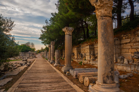 EPHESUS, SELCUK, IZMIR, TURKEY: The Commercial Agora is the main trading platform and ruins on the street of the ancient city of Ephesus in the Turkish city of Selcuk province.のeditorial素材