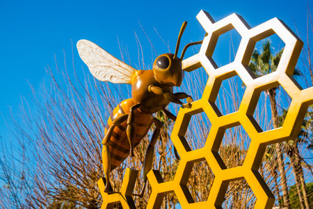 MARMARIS, MUGLA, TURKEY: Monument of the bee and the hundredth of honey on the promenade on a sunny day.のeditorial素材