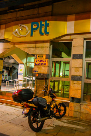 MARMARIS, MUGLA, TURKEY: Post office in Marmaris at night near the Grand Bazaarのeditorial素材