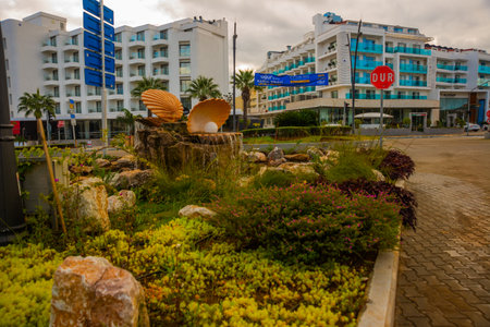 MARMARIS, MUGLA, TURKEY: The monument is a shell with a Pearl from which water pours on the stones on the street in Marmaris.のeditorial素材