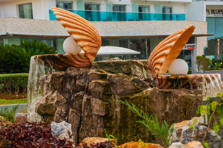 MARMARIS, MUGLA, TURKEY: The monument is a shell with a Pearl from which water pours on the stones on the street in Marmaris.のeditorial素材