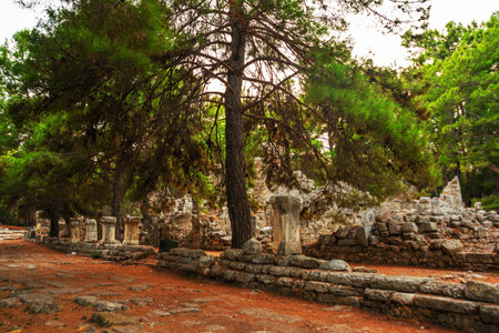 PHASELIS, TURKEY: The main avenue of the Ancient city of Phaselis with a length of 150 meters, the...