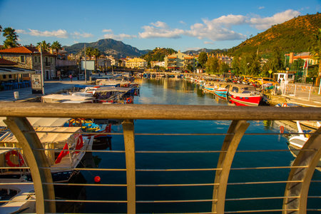 MARMARIS, MUGLA, TURKEY: Beautiful view from the bridge at Netsel Marina in Marmaris on a cloudy day.のeditorial素材