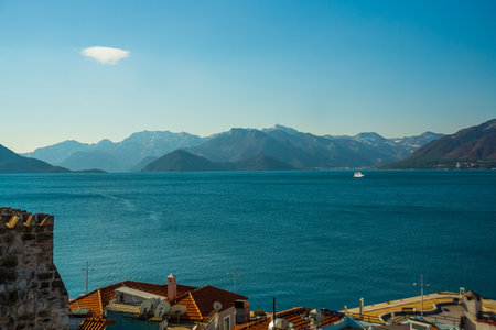 MARMARIS, MUGLA, TURKEY: Top view from the Marmaris Fortress on the landscape on the snow-capped...