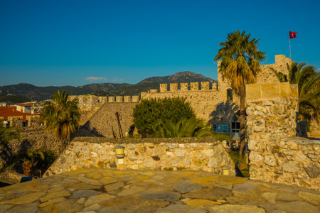 MARMARIS, MUGLA, TURKEY: The old stone Fortress of Marmaris on a sunny day.のeditorial素材