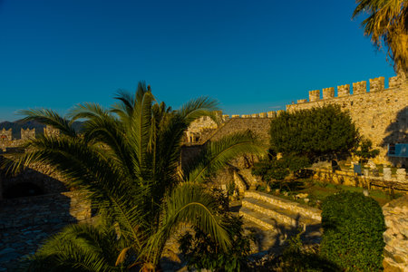 MARMARIS, MUGLA, TURKEY: The old stone walls of the Marmaris fortress on a sunny day. View from Marmaris Fortress.のeditorial素材