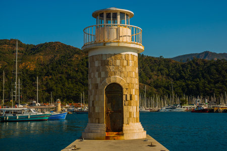 MARMARIS, MUGLA, TURKEY: View of the lighthouse in Marmaris.のeditorial素材