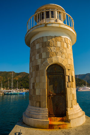 MARMARIS, MUGLA, TURKEY: View of the lighthouse in Marmaris.のeditorial素材