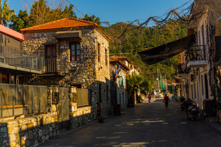 MARMARIS, MUGLA, TURKEY: Tourist street with cafes and restaurants in the center of the Old Town in Marmarisのeditorial素材