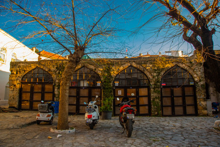 MARMARIS, MUGLA, TURKEY: The Caravanserai building was built by the Magnificent Sultan Sulyman in 1545 AD. Old Town district in the historical center of Marmaris.のeditorial素材