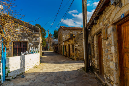 ESKI DATCA, MUGLA, TURKEY: View of Eski Datca street with old stone houses on a sunny day.のeditorial素材