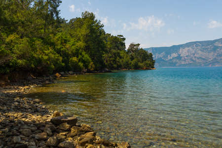 CAMLI, MUGLA, TURKEY: Beautiful seascape with mountain views in the village of Camli, in Mugla...