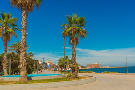 TORREVIEJA, SPAIN: The famous beach in Torrevieja on a sunny day in summer near Alicanteのeditorial素材