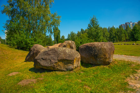 Minsk, Belarus: Geological park-museum of boulders in Minsk, Belarus.のeditorial素材