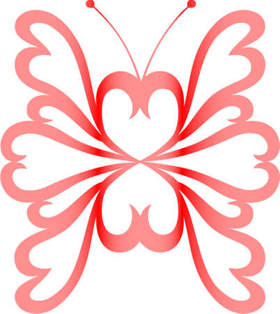 The abstract image of the butterfly made of hearts, painted in a gradient red - pink.のイラスト素材