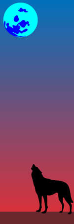 Banner with the image of a howling dog and the moon with a background as a gradient.