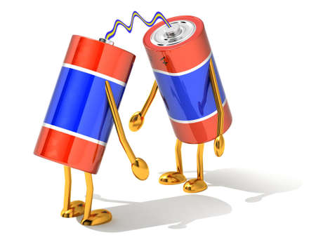 The comic three-dimensional image of two batterys which quarrel.の写真素材