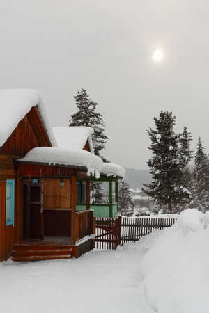 Photo porch at home in foggy, frosty morningのeditorial素材