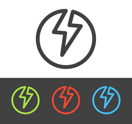 Vector lightning bolt icon set, line and flat designのイラスト素材