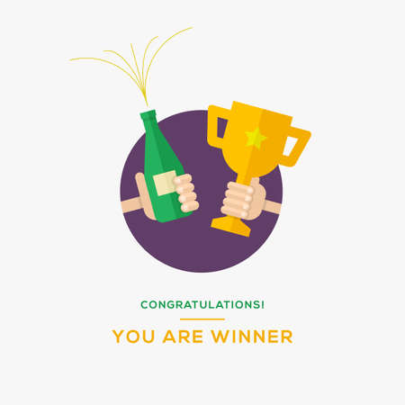 Winner Hands holding champagne and gold cupのイラスト素材