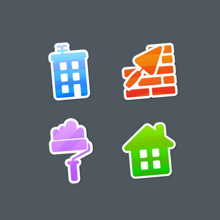 Striped Multicolored Stickers Construction Icons. Vector Illustration.のイラスト素材