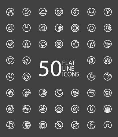 Set Of 50 Minimal Flat Line Iconsのイラスト素材