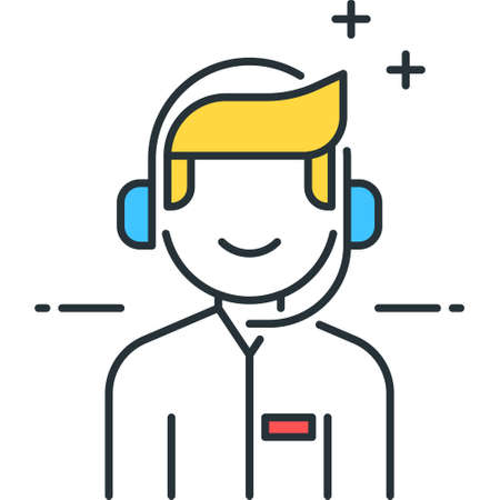 Outline vector icon illustration of customer service operator with headphoneのイラスト素材