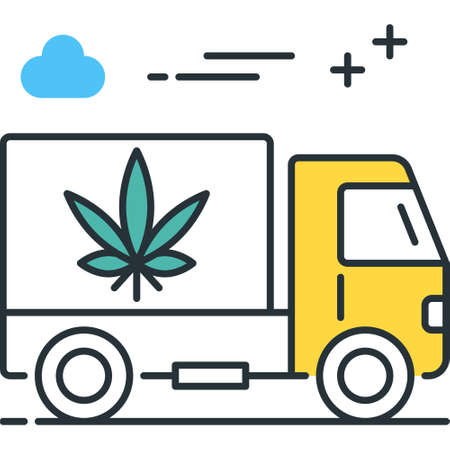 Outline vector icon illustration of truck shipping marijuanaのイラスト素材