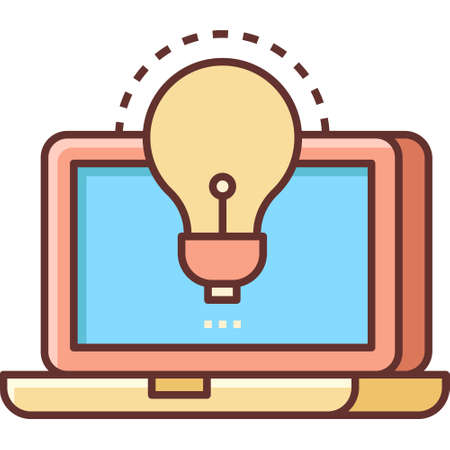 Outline vector icon of giant bulb and laptop screen illustration. Creative campaign concept.のイラスト素材