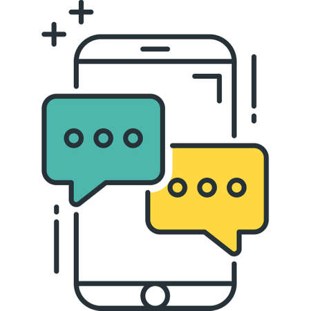 Line vector icon of conversation bubbles on a smartphone screen, mobile messaging concept illustrationのイラスト素材