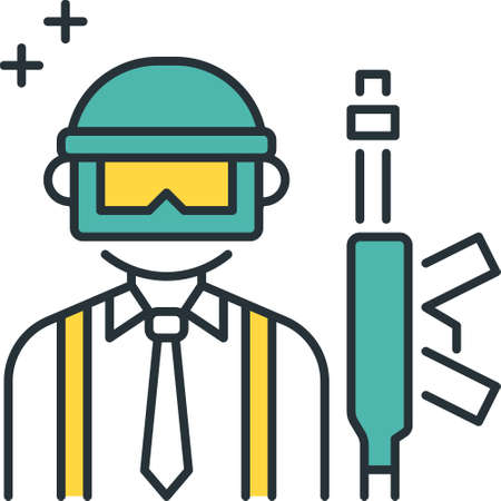 Line vector icon of guy wearing tie, headgear and a weaponのイラスト素材