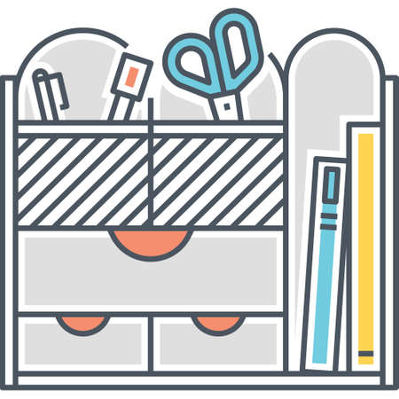 Line vector icon of desk organizer with office supplies and stationery illustrationのイラスト素材