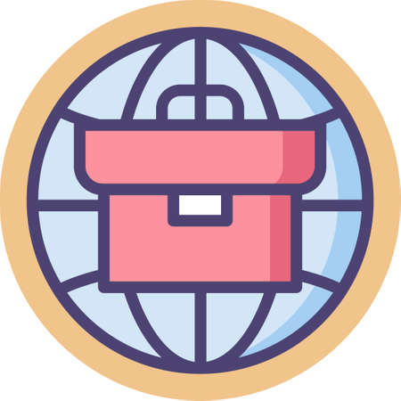 Vector flat icon of a briefcase and globe, business travel concept illustrationのイラスト素材