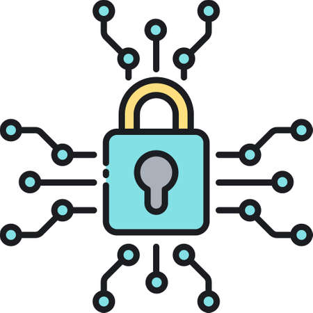 Line vector icon illustration of network security lock, cyber insurance conceptのイラスト素材