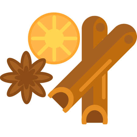 Flat vector icon illustration of coffee spices. Cinnamon, star anise, lemon.のイラスト素材