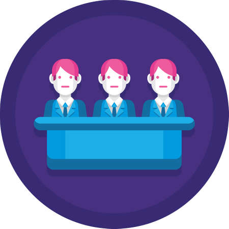 Flat vector icon of three jurors sitting illustration, jury trial conceptのイラスト素材