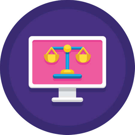 Flat vector icon of justice scale on computer screen, online court illustration conceptのイラスト素材