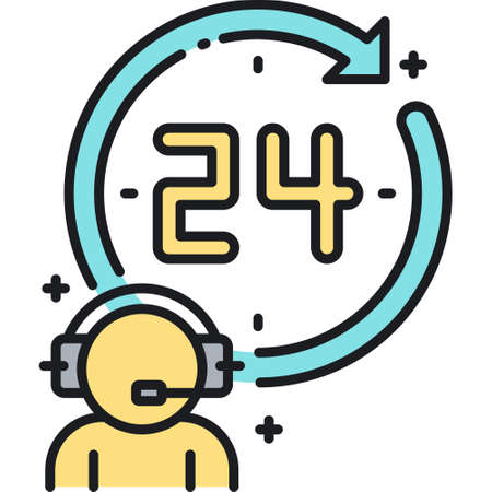 Outline vector icon of 24 hours customer service illustration