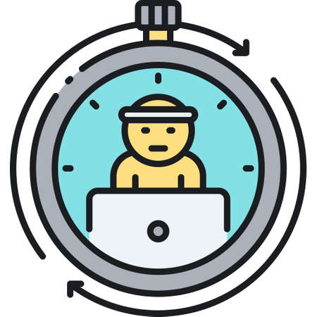 Line vector icon of employee work overtime around the clock illustrationのイラスト素材