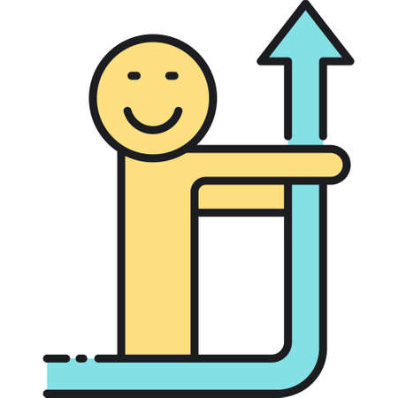 Line vector icon of male holding up arrow. Growth hacking illustration concept.のイラスト素材