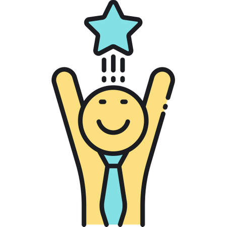 Line vector icon of excited businessman raising his hands up. Promotion illustration concept.のイラスト素材