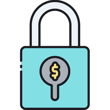 Vector line icon of funds protection illustration. A padlock with dollar symbol.のイラスト素材