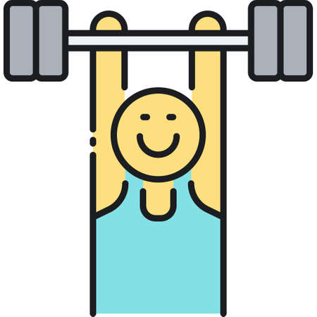 Outline vector icon of a male lifting a barbell. Gymnastics illustration concept.