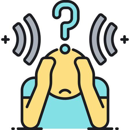 Line vector icon illustration of male covering ears from noise. Auditory hallucination concept.のイラスト素材