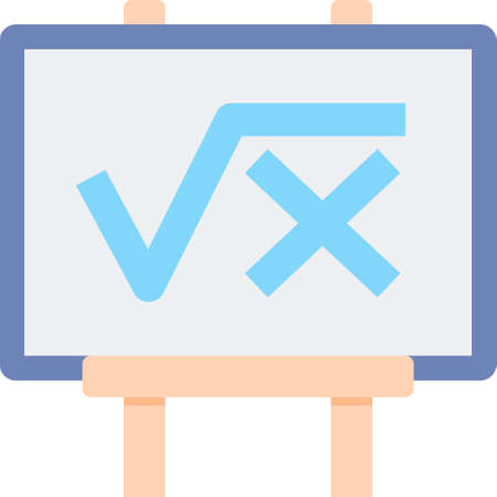 Vector flat icon illustration of a whiteboard with square root of x symbol. Applied mathematics concept.のイラスト素材